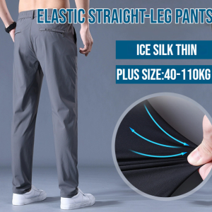 Mens Ice Silk Loose Straight Casual Pants Breathable Casual Sports Long Pants Stretch Elastic Waist