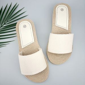 [Free Shipping] New Outdoor Slip-On Sandals Trendy WomenS Summer Footwear Fashionable For Wearing Outside With A Faux Rope Design Casual And Flat-Heeled