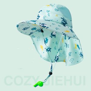 Kids Sun Hat Wide Brim Breathable Adjustable Chin Strap Safety Whistle Outdoor Travel Quick Dry