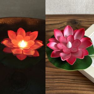 J2UQR3 Diwali Lights LED Electronic Candle Floating Water Lotus Lamp Floating Induction Waterproof Lotus Wishing Lamp Night Light Lotus Artificial Lotus Lamp Outdoor