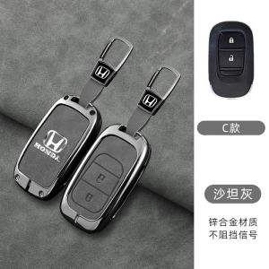 Zinc Alloy Goatskin Leather Smart Car Key Fob Shell Case Cover Chain For Honda HRV Vezel Civic FE FL CRV G6 Accord G11 RS e:N1 e N1 2022-2026 Keyless Remote Holder Keychain Frosted Buttons Protector