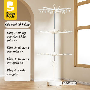 Giá phơi quần áo 3 tầng đa năng xếp gọn tiện lợi cho bé Babypods dùng trong nhà và ngoài ban công