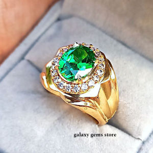 Cincin Pria Wanita Batu Permata Green Aquamarine Cutting Mewah