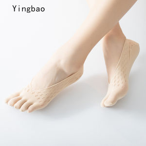 Yingbao 2 Pair Five finger Toe Socks Women Female No Show Summer Ultra-thin Non slip Ladies Low Cut Invisible Sock