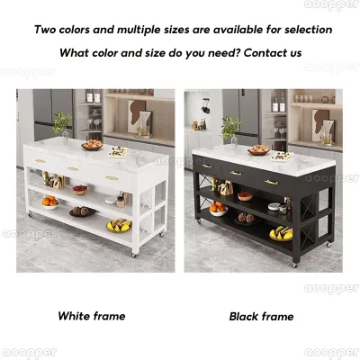 Marble Island Open Kitchen Dining Table Movable Worktable Cooking Table Storage Dining Cabinet