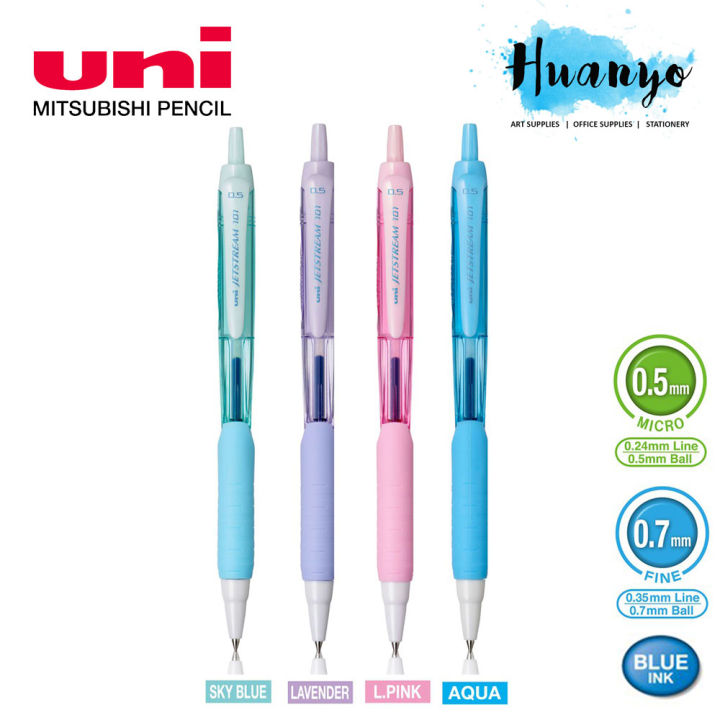 Uni Jetstream 101 Retractable Rubber Grip Roller Ball Pen 0.5mm / 0.7mm (Sweet Pastel Body Color, Blue Ink) SX-101-FL
