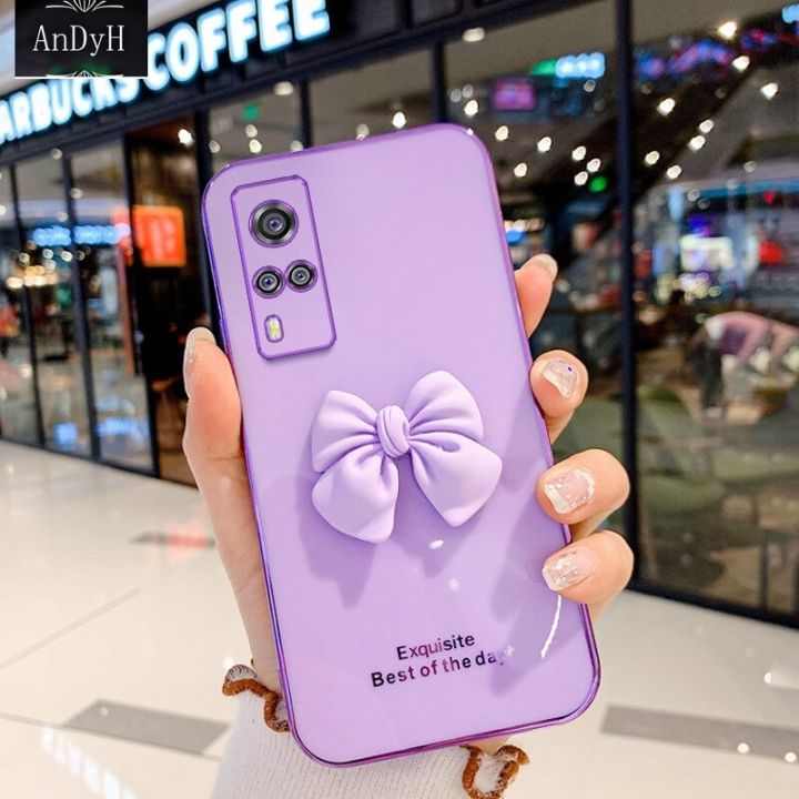 AnDyH plating Anti-drop case For Vivo Y31 2021 Y51 2020 Y51A Y53S 4G  casing,Candy Girl Style Case Bowknot with Precise camera protection