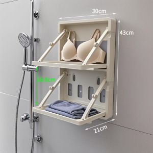 Double Folding Wall Mounted Towel Rack Towel Rack Hanging Holder Drying Organizer Storage Shelf Holder Toilet Foldable Bathroom Accessories