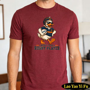 [Local Stock] HBESTY  I Want To Be A Rugby Player Cool Duck Cartoon Graphic Men Summer Cotton T Shirt Funny Rugby Lover Short Sleeve Garment