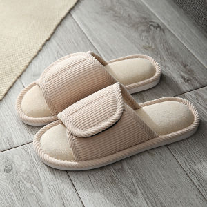 New Spring/Summer Indoor CoupleS Linen Slippers With Unique Magic Buckle Solid Color Home Shoes For Women