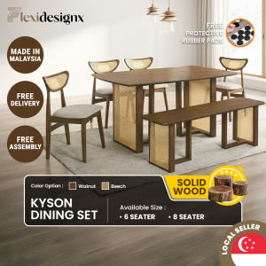 Flexidesignx KYSON Rattan Dining Chair Solid Wood Dining Set Walnut/Beech