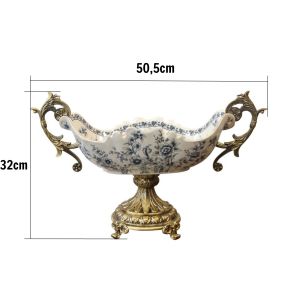 ĐĨA QUẢ DÁNG TÂN CỔ ĐIỂN HỌA TIẾT HOA NHÍ XANH MÀU GỐM SỨ TRUYỀN THỐNG CB30-DQ1