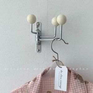 INS Vintage Decorative Wall Iron Art Hook Multifunctional Storage Rotating Solid Wood Clothes and Hats Hook Bedroom Living Room