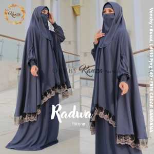 Putih muslim store/Gamis Syari Set Khimar Jumbo Cadar Bandana NEW RADWA SYARI ORIBY KANZA FASHION BUSUI LD110 VARIASI  LIST RENDA FREE CADAR BANDANA JILBAB LUBANG LENGAN