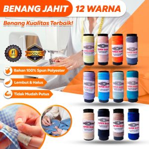 TITIK TIGA  Benang Polyester Benang Jahit Pakaian 12 Warna – Benang Jahit Serbaguna Isi 12 Warna Random Benang Lembut Kuat Benang Jahit Kecil 12 Gulung