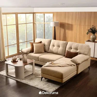 Dekoruma NATA Sofa Sudut L Minimalis 3 Dudukan - Cokelat