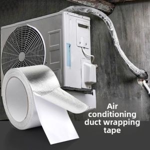 A5TG Chống thấm nước Băng quấn ống điều hòa Chống nắng Cách nhiệt Băng keo nhôm phủ sợi thủy tinh Quà tặng 5/10 mét Dụng cụ sửa chữa đường ống cho ống điều hòa không khí