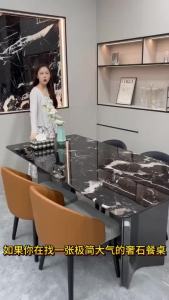 Marble Dining Table super crystal stone rectangular home dining table and chair set stainless steel base