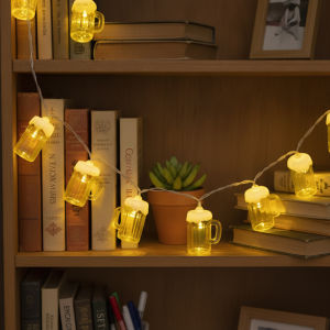 Steady Warm White 3D Beer Cup LED String Lights 3M 20 Bulbs USB Battery Operated Waterproof Fairy Lights For Outdoor Patio Garden Hawaiian Tropical Summer Decor
