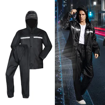 Motorcycle Raincoat Rider Jacket and Pants Split Set for Bikers Split Set Zipper Rainsuit with Pocket Reflective Strip SP56