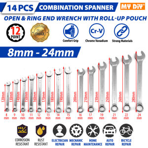 MYDIYHOMEDEPOT - GOOD KING 14pcs 8-32mm 8-24mm CRV Combination Spanner Wrench Set 8 - 32mm Combination Spanner Set Open & Ring End