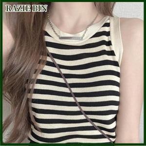 RAZIE BIN Mùa hè Hàn Quốc sọc dệt kim Tank Top Phụ Nữ Vòng cổ không tay mỏng yếm trong