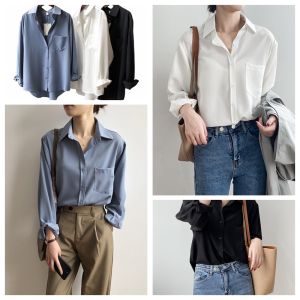 STOCK Women Blouse Long Sleeve Solid Color Korean loose Fashion Casual Shirt Wild Plus Size Top
