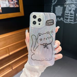 IPH 11 12 13 14 15 16 Plus Pro Max cute cat plated feather hard phone case casing cover 羽纱手机壳