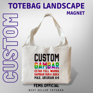 Totebag Kanvas Custom Tas Tote bag Laptop Kuliah Fashion Landscape Penutup Kancing Magnet Laptop