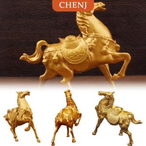 [COD] CHENJ จักรราศี2026ปีรูปปั้นม้าโลหะม้าสีทองแบบจำลองม้าประดับบ้านสำนักงานฮวงจุ้ยโชคดี