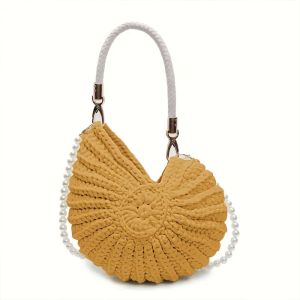 YIDIA Braided Conch Knitted Bag Korean Style Shell Weave Crochet Tote Bag Cute Solid Color Beach Bag Ladies/Girls