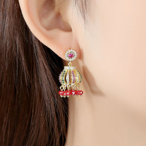 ต่างหูพู่ระย้าวินเทจชุบทองประดับด้วยหินเพทายลูกบาศก์ชุบทองคุณภาพสูงตกแต่งด้วยหินอัญมณีสำหรับงานปาร์ตี้ Sepj SE286