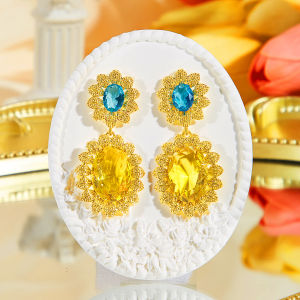 Sequito khí cô dâu phụ kiện quần áo thiết lập lát Vàng xanh trắng aaaaa đá Cubic Zirconia Bông tai thả dài bạc se967