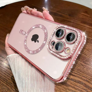 【Super low price】Luxury Bling Crystal Lens Film Case For iPhone 15 16 11 12 13 14 Pro Max 16 Plus Magsafe Magnetic Wireless Charging Clear Cover