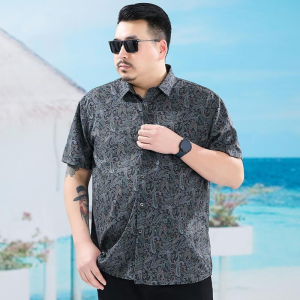 60-175KG Men Plus Size Loose Collar Short Sleeve Tops Man Casual Big Size Beach Hawaii Paisley Printed Button Shirt