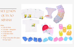[HCM] Combo 22 Món Quần Áo Tã Dán Khăn Sữa Bao Tay Bao Chân Sơ Sinh Cao Cấp (5 Áo Trắng + 5 Tã + 10 Bao Tay Chân + 2 Nón)
