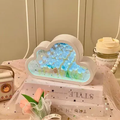 Calcenubes DIY đám mây Tulip đèn ban đêm gương biển hoa bầu không khí đèn đồ trang trí bàn sáng tạo