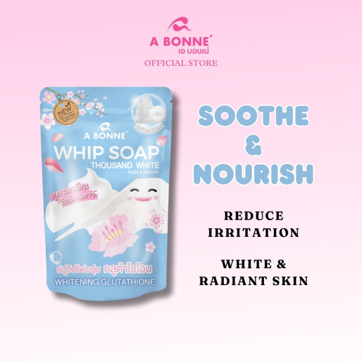 A BONNE Rose And Sakura Thousand White Whip Bath Soap Whitening Glutathione  Soothe And Nourish Skin Calming & Healing Reduce Irritation & Scar Even  Skin Tone (100g) | Lazada