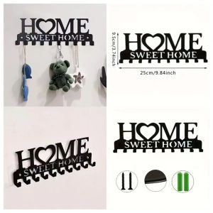 SWEET HOME Black Metal Hook Wall-mounted Home Key Hook Coat Bag Hook Home Storage Organizer