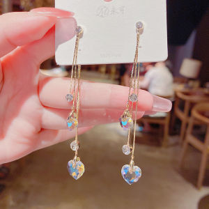 Frascati Bông Tai Tua Rua Hình Trái Tim Pha Lê Hàn Quốc Khuyên Tai Dáng Dài Hai Mặt Cho Nữ Quà Tặng Trang Sức Thời Trang Thanh Lịch Tinh Tế