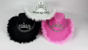 Vintage Homburg Cowboy Hats Christmas Hat Western Porkpie Hat Rodeos Sequined Hat for Dinner Outdoor Casual Wear