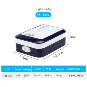 SOBO Rechargeable Air Pump AC / DC Pump Portable Dual Use USB or Rechargeable Oxygen Compressor