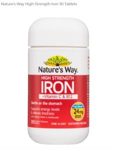 Natures Way High Strength IRON + Vitamin C & B12 (30Tablets)