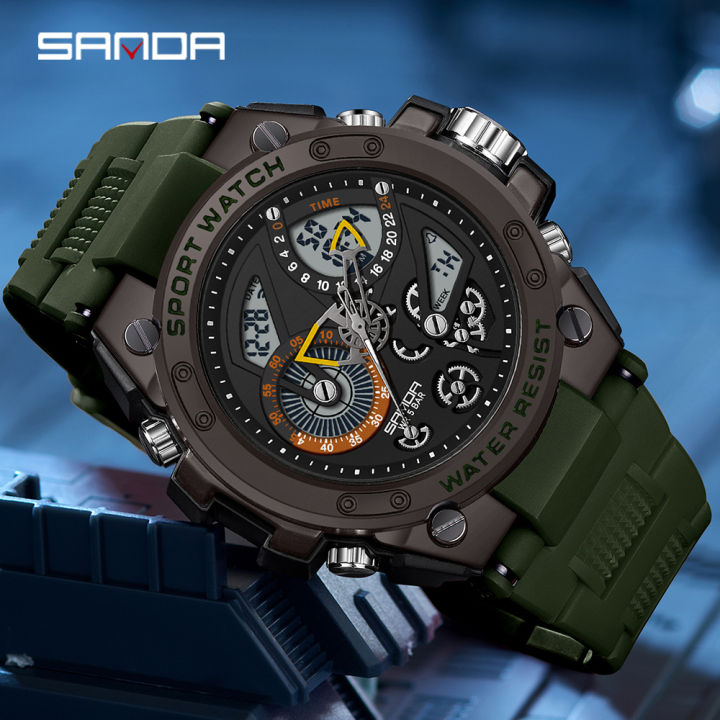 SANDA Brand Luxury Men Fashion Military Sports Watches Waterproof Chronograph Dual Display Men Electronic Watches Lazada PH