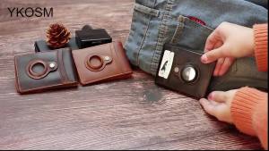 YKOSM Retro Luxury Genuine Leather Airtags Wallet RFID Blocking ID Credit Card Bag Business Men Cash Clip Anti-lost Card Holder2026