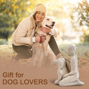 YOUSHI TOP Creative People And Dog Statues Boy Girl And Dog Decoration  Dog Figurine Gifts Cute Nordic-Style Ornaments  Use