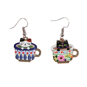 Unique Animal Earrings Cartoon Cup Cats Shaped Ear Rings Ornament Women Girls Accessory Stylish Party Accessories