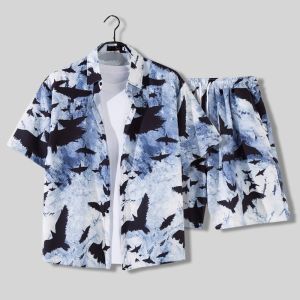 YN299 M-3XL เสื้อเชิ้ตแขนสั้น และกางเกงฮาวาย ทรงหลวม พิมพ์ลายดอกไม้ เหมาะกับเดินชายหาด สไตล์ฮาวาย สําหรับผู้ชาย รุ่น 2129