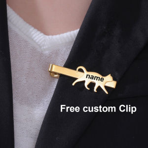 Customized Funny Cat Dog Tie Clip Stainless Steel Tie Bar Cute Animal Wedding Groomsman Accessories Novelty Business Necktie Clip Holder