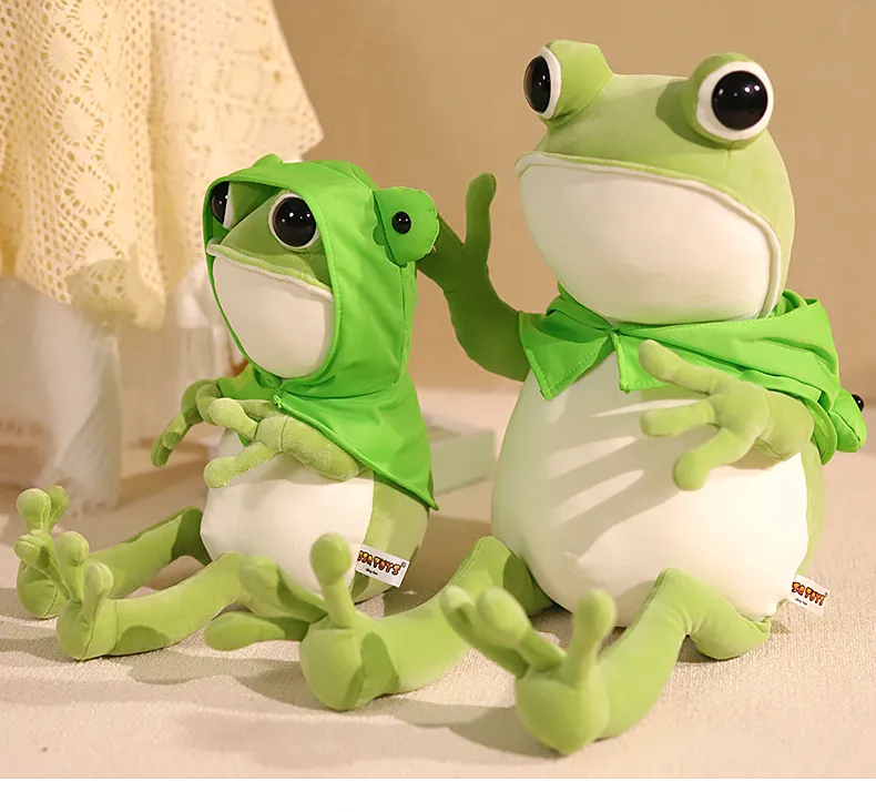 Cute Frog Plush Toy Green Hat Big Eyes Stuffed Animal Doll Funny